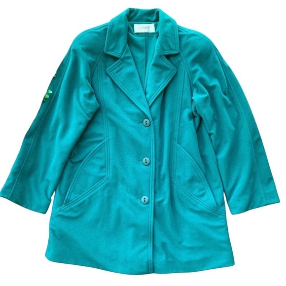 Vtg J Hilary Wool Buttoned Oversized Coat Jacket Teal Green Size 6 - Picture 7 of 7
